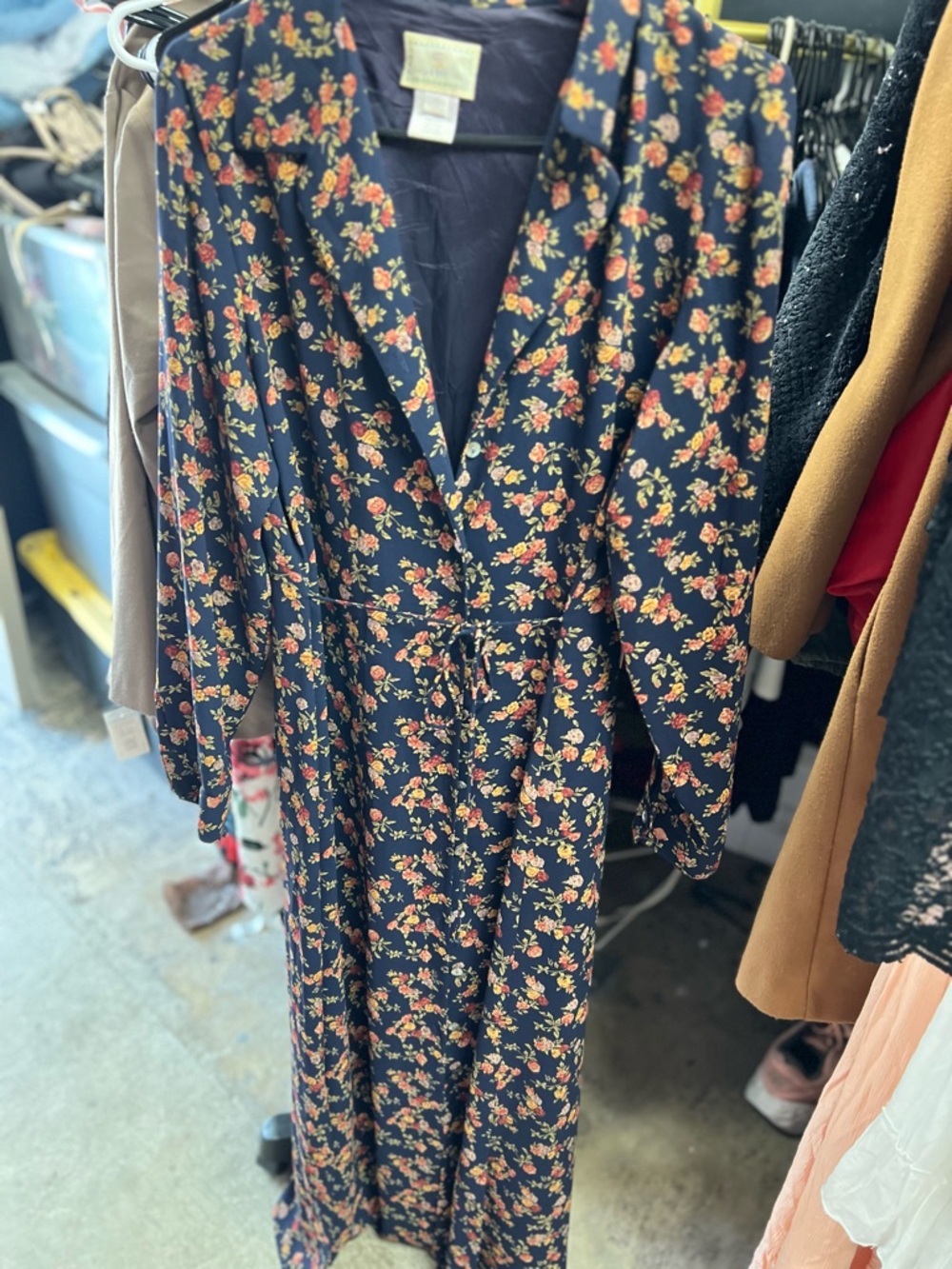 Susan Bristol Navy Dress with Pink and Yellow Rose Print